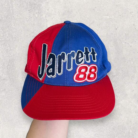 Vintage Dale Jarrett 88 Nascar Snapback Hat Blue Red Colorblock Ford 90s